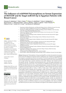 The Influence of Rs1859168 Polymorphism on Serum Expression of HOTTIP and Its Target Mir-615-3P in Egyptian Patients with Breast