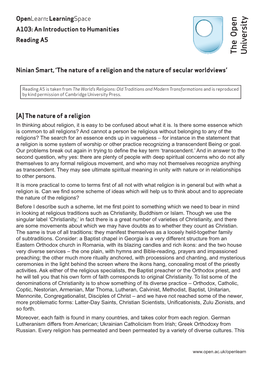 Ninian Smart, ‘The Nature of a Religion and the Nature of Secular Worldviews’