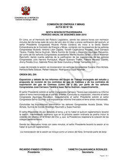 Comisión De Energía Y Minas Acta Se N° 06 Ricardo Pando