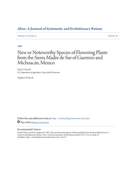 New Or Noteworthy Species of Flowering Plants from the Sierra Madre De Sur of Guerrero and Michoacán, Mexico Paul A