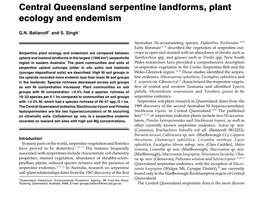 Central Queensland Serpentine Landforms, Plant Ecology and Endemism
