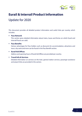 Eurail & Interrail Product Information Update for 2020