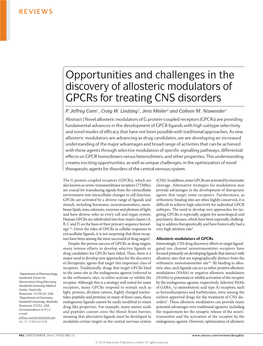 Opportunities and Challenges in the Discovery of Allosteric Modulators of Gpcrs for Treating CNS Disorders