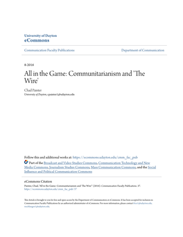 Communitarianism and 'The Wire' Chad Painter University of Dayton, Cpainter1@Udayton.Edu