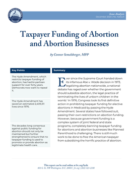 Taxpayer Funding of Abortion and Abortion Businesses December 2020 | No