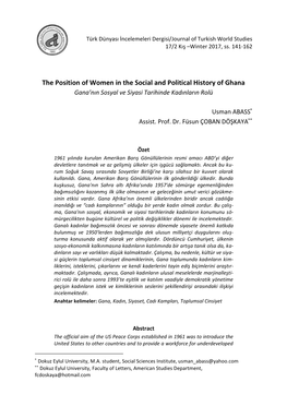 The Position of Women in the Social and Political History of Ghana Gana’Nın Sosyal Ve Siyasi Tarihinde Kadınların Rolü