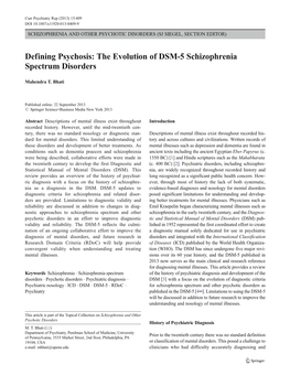 The Evolution of DSM-5 Schizophrenia Spectrum Disorders