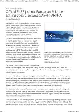 Official EASE Journal European Science Editing Goes Diamond OA Wi