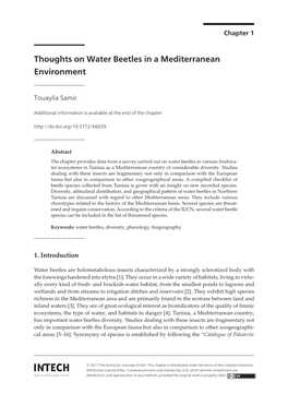 Thoughts on Water Beetles in a Mediterranean Environmentthoughts on Water Beetles in a Mediterranean Environment