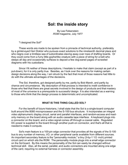 Sol: the Inside Story