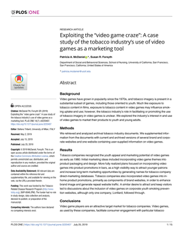 A Case Study of the Tobacco Industry’S Use of Video Games As a Marketing Tool