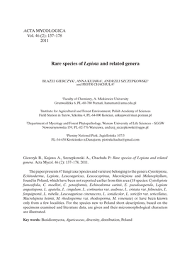 Rare Species of Lepiota and Related Genera