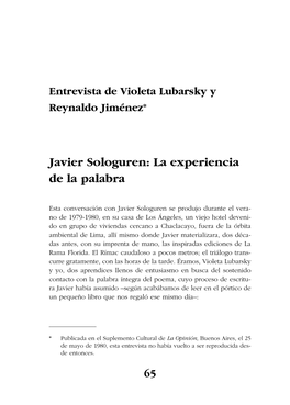 Javier Sologuren: La Experiencia De La Palabra