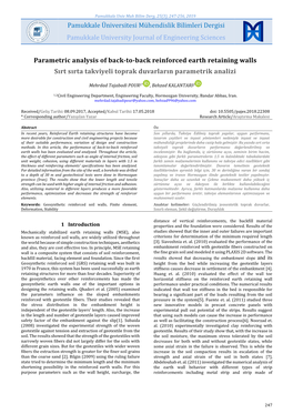 Parametric Analysis of Back-To-Back Reinforced Earth Retaining Walls Sırt Sırta Takviyeli Toprak Duvarların Parametrik Analizi