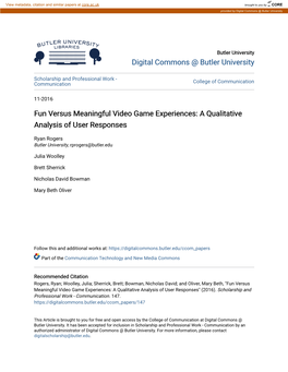 Fun Versus Meaningful Video Game Experiences: a Qualitative Analysis of User Responses