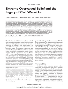 Extreme Overvalued Belief and the Legacy of Carl Wernicke