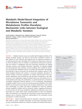 Metabolic Model-Based Integration of Microbiome Taxonomic and Metabolomic Proﬁles Elucidates Mechanistic Links Between Ecological and Metabolic Variation