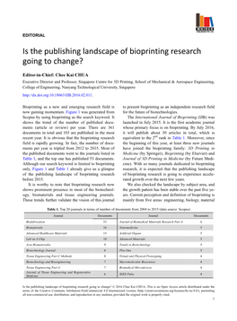 Is the Publishing Landscape of Bioprinting Research Going to Change?