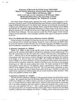 Radial Velocity Detection of Extra-Solar Planetary Systems