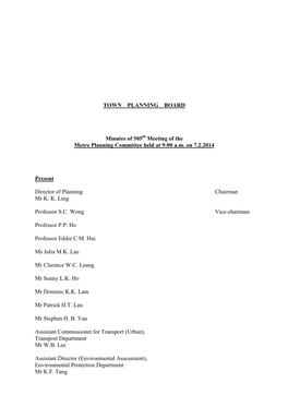 TOWN PLANNING BOARD Minutes of 505 Meeting of the Metro Planning Committee Held at 9:00 A.M. on 7.2.2014 Present Director of P