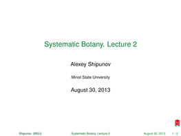 Systematic Botany. Lecture 2