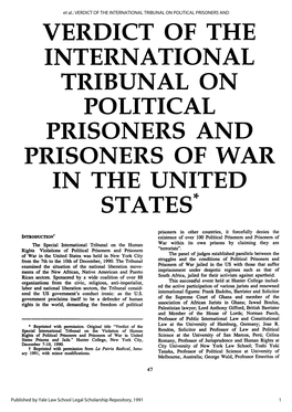 Verdict of the International Tribunal on Political Prisoners and Prisoners of War in the United States*