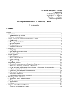 Roving Attaché Mission to Monrovia, Liberia Contents