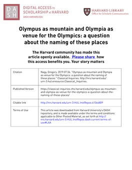 Olympus As Mountain and Olympia As Venue for the Olympics: a Question About the Naming of These Places