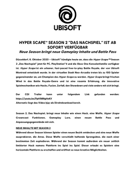HYPER SCAPE™ SEASON 2 “DAS NACHSPIEL” IST AB SOFORT VERFÜGBAR Neue Season Bringt Neue Gameplay Inhalte Und Battle Pass