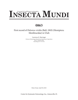 Palonica Viridia (Ball, 1903) (Hemiptera: Page Count: 2 Membracidae) in Utah Lawrence E