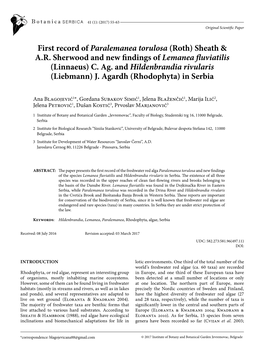 First Record of Paralemanea Torulosa (Roth) Sheath & AR Sherwood and New Findings of Lemanea Fluviatilis