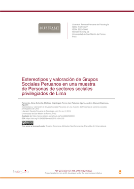 Estereotipos Y Valoración De Grupos Sociales Peruanos En Una Muestra De Personas De Sectores Sociales Privilegiados De Lima