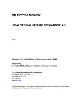 THE TOWN of HOLLAND LOCAL NATURAL HAZARDS MITIGATION PLAN