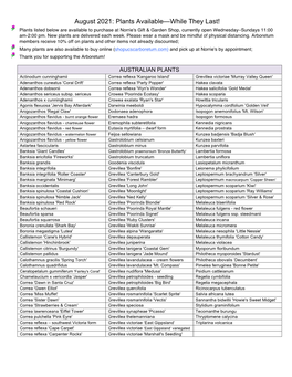 August Plant Availability List