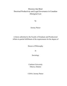 Histories That Bind: Doctrinal Productivity and Legal Governance in Canadian Aboriginal Law