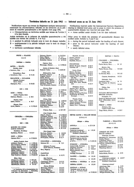 Territoires Infectés an 21 Juin 1962 — Infected Areas As on 21 Jane 1962