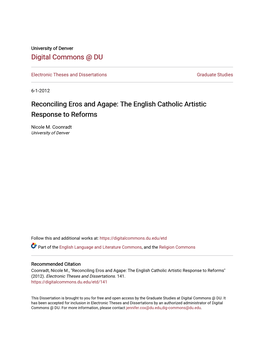 Reconciling Eros and Agape: the English Catholic Artistic Response to Reforms