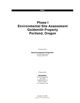 Phase I Environmental Site Assessment Goldsmith Property Portland, Oregon