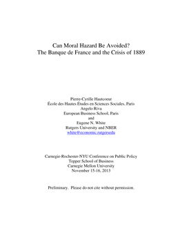 Can Moral Hazard Be Avoided? the Banque De France and the Crisis of 1889