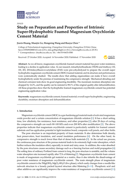 Study on Preparation and Properties of Intrinsic Super-Hydrophobic Foamed Magnesium Oxychloride Cement Material