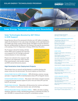 Solar Energy Technologies Program Newsletter 4Th Quarter 2009