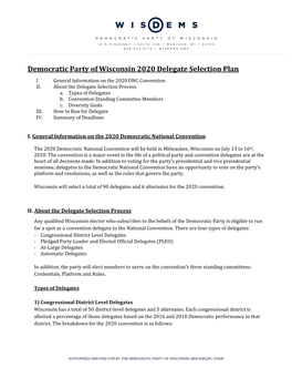 Democratic Party of Wisconsin 2020 Delegate Selection Plan I