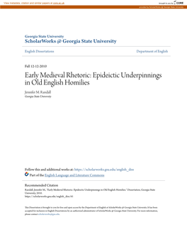 Early Medieval Rhetoric: Epideictic Underpinnings in Old English Homilies Jennifer M