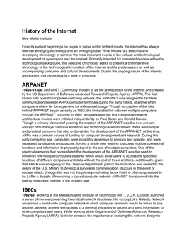 History of the Internet ARPANET 1960S