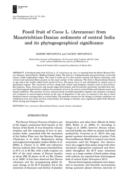 Fossil Fruit of Cocos L. (Arecaceae) from Maastrichtian-Danian Sediments of Central India and Its Phytogeographical Significance