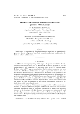 The Hausdorff Dimension of the Limit Sets of Infinitely Generated Kleinian