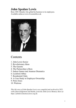 John Spedan Lewis Contents