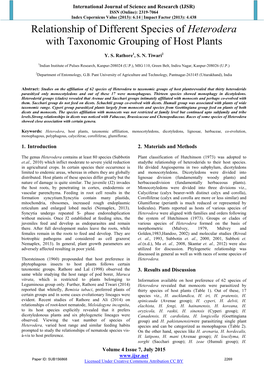 Relationship of Different Species of Heterodera with Taxonomic Grouping of Host Plants