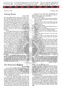 Talking Points the Duntroon Register