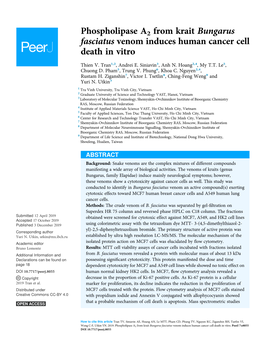 Phospholipase A2 from Krait Bungarus Fasciatus Venom Induces Human Cancer Cell Death in Vitro